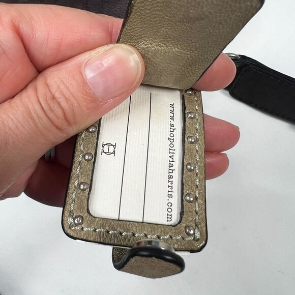 Olivia Harris Large Leather Flap Crossbody Bag Top Handle Croc Two Tone Brown - Picture 13 of 16